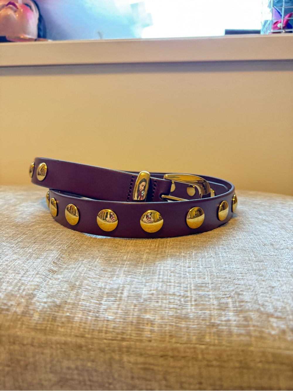 Madewell Brown Leather Studded Belt with Gold-Tone Hardware